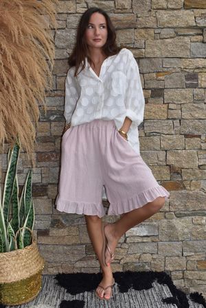 Lina Linen Blend Frill Short Washed Antique Rose